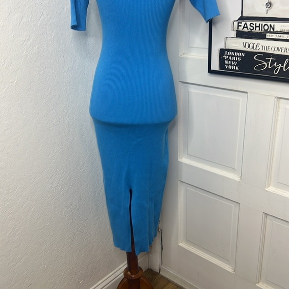 Caroline Constas Blue Ribbed Midi Shirt Dress Size S - Picture 5 of 8